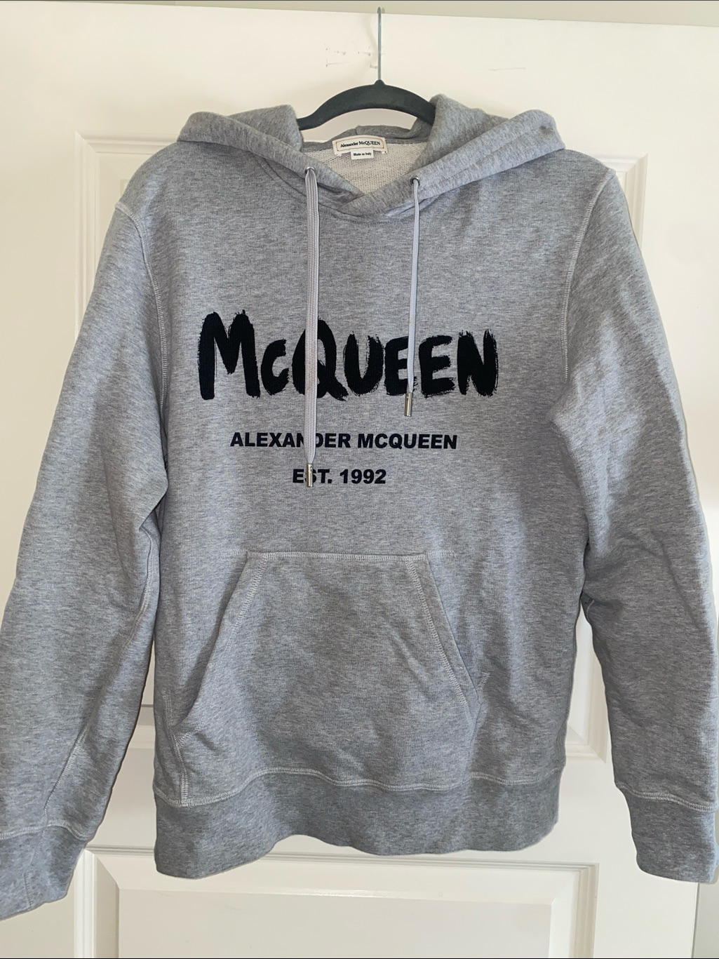 Alexander Mcqueen Gray Hoodie With Black Mcqueen Script